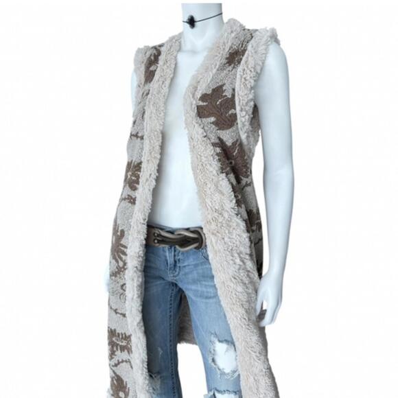 NWOT Free People Cozy Long Faux Fur/Floral Gilet Brocade Reversible Vest, size M - Picture 2 of 9